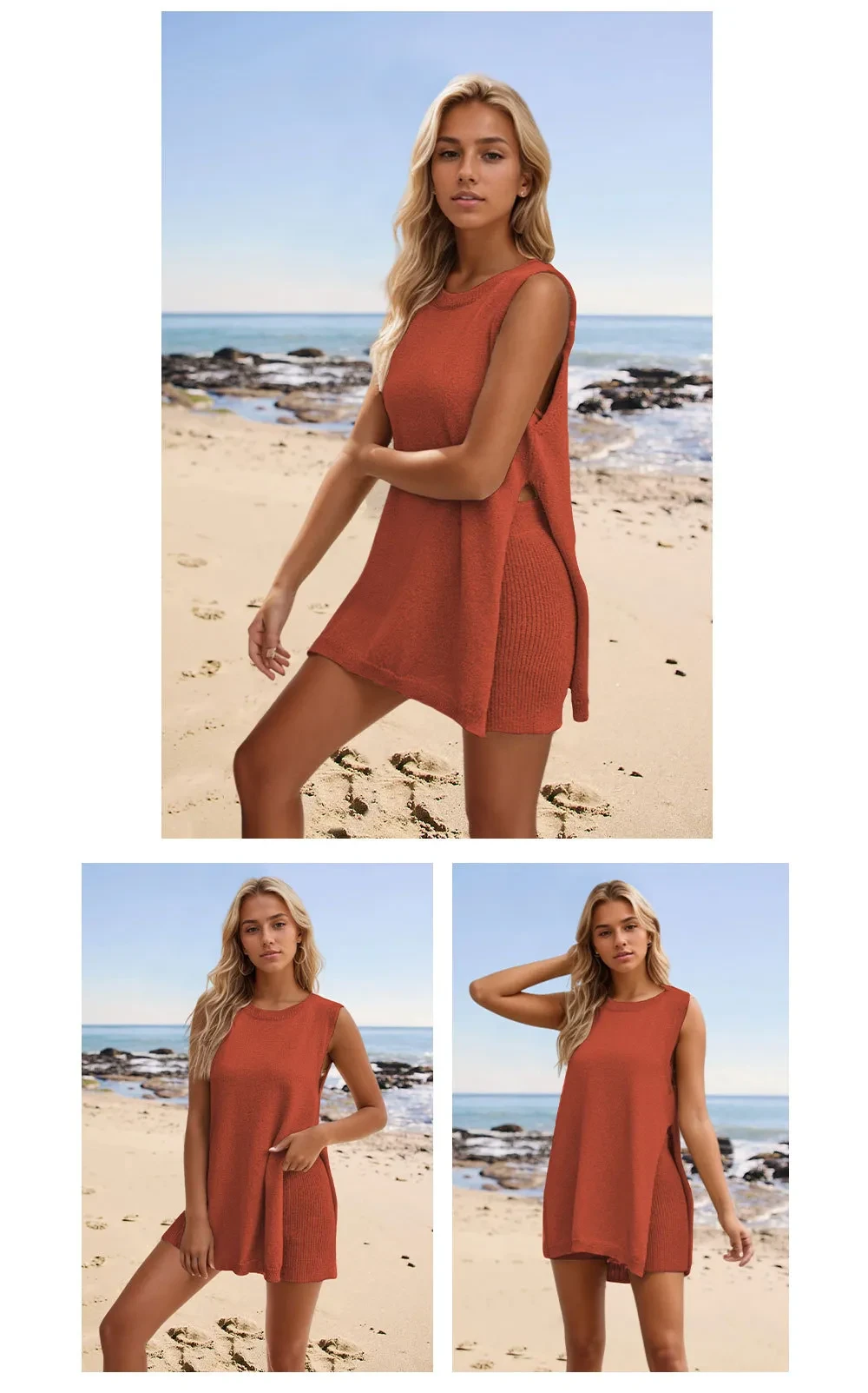 2pcs Women's Knitting Suit Summer Top And Shorts