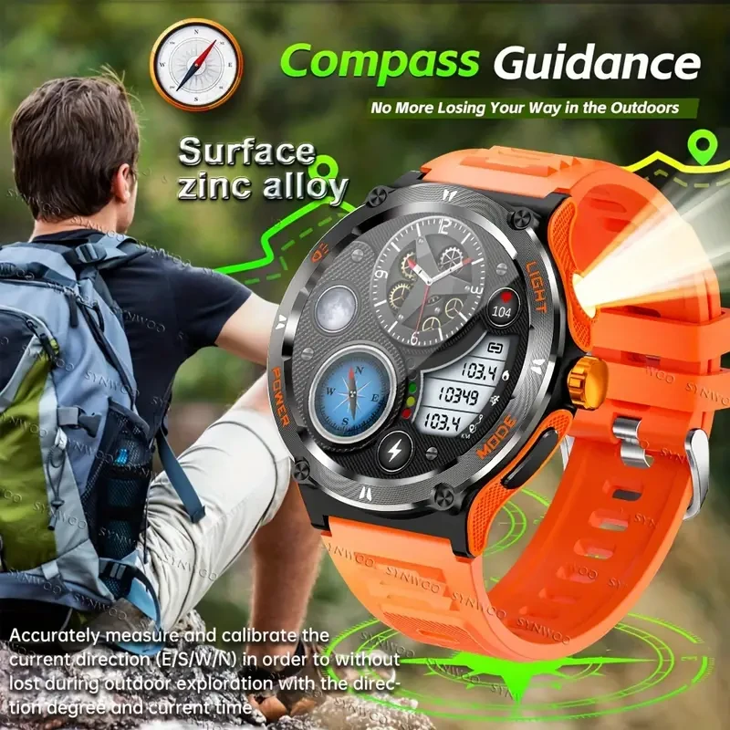 Smart Watch for Men with LED Flashlight - 1.53" Music Player, Pedometer, 100+ Sports Modes, Fitness Tracker, Sleep Monitor, Compass, Compatible with iPhone and Android