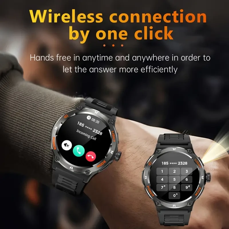 Smart Watch for Men with LED Flashlight - 1.53" Music Player, Pedometer, 100+ Sports Modes, Fitness Tracker, Sleep Monitor, Compass, Compatible with iPhone and Android