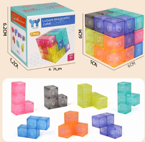Luban Lock Cube Magnetic Building Blocks Colorful Magic Cube Educational Toys Student Assembly Russian Lock Code Blocks
