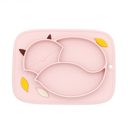 Color Matching Soft Cute Fox Strong Adsorption Platinum Silicone Dinner Plate Integrated Children'S Non-Slip Partitioned Dinner Plate