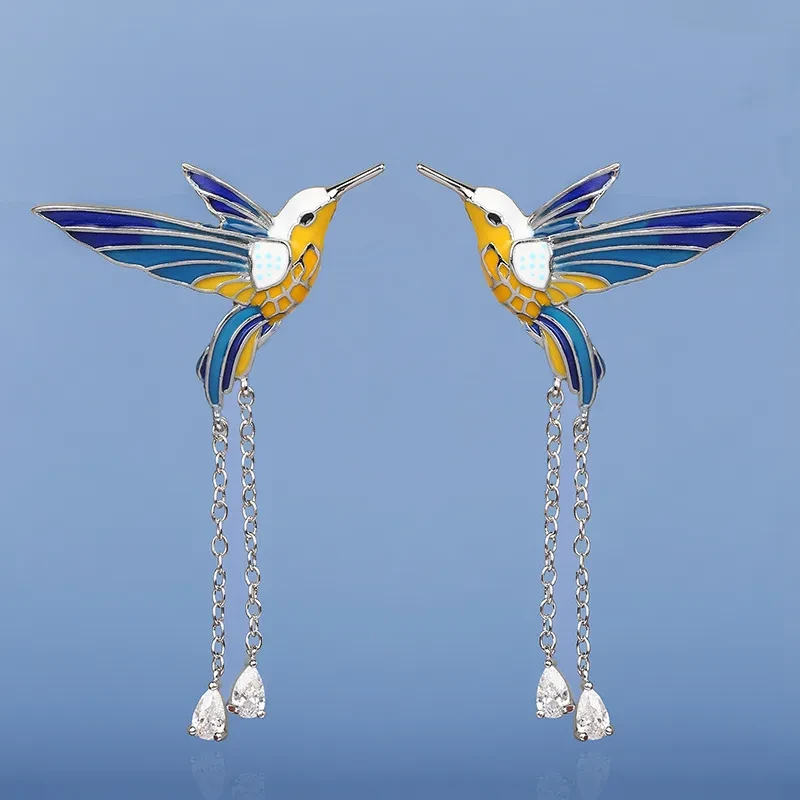 Hummingbird Earrings Epoxy Colored Animal Elements Bird Country Style Female Earrings