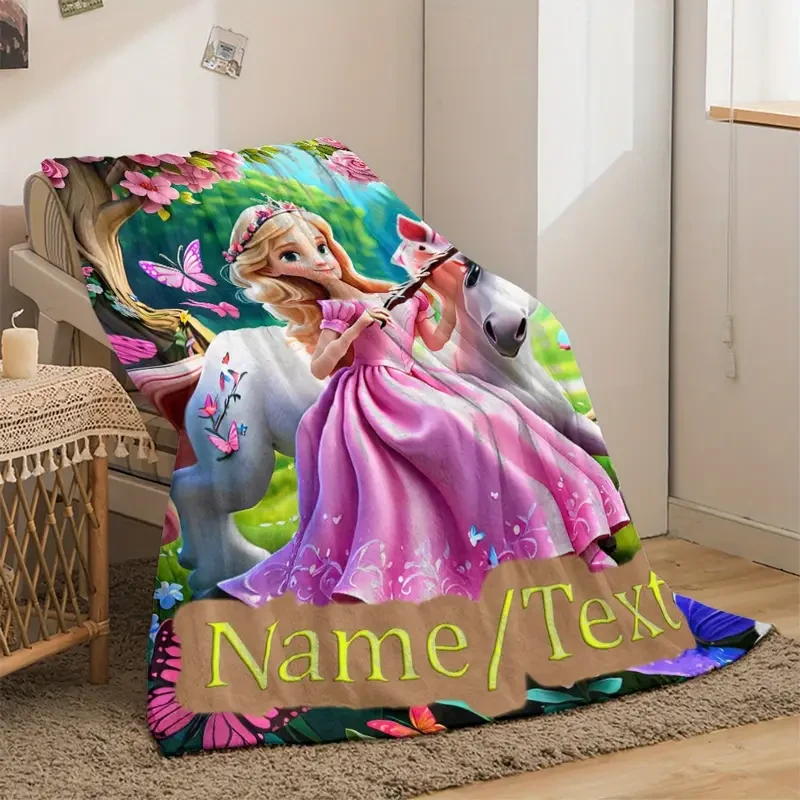 Custom Princess & Unicorn Soft Flannel Throw Blanket