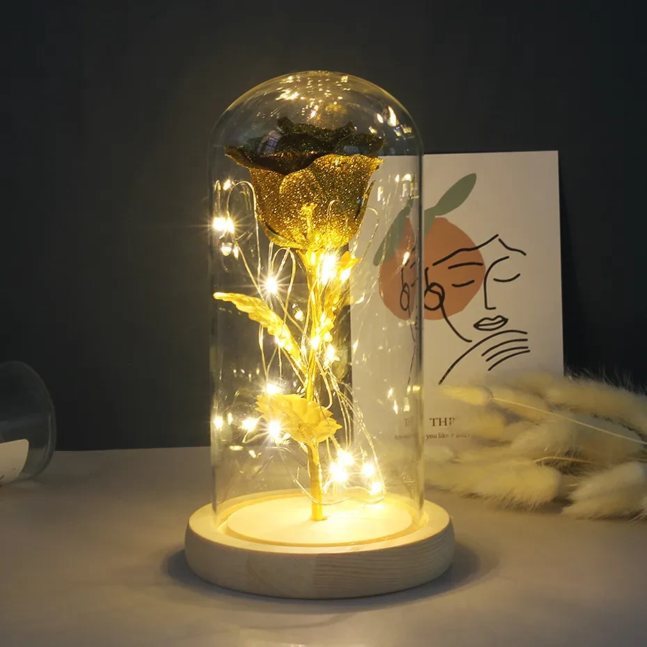 Eternal Rose Flowers LED Light In Glass Cover