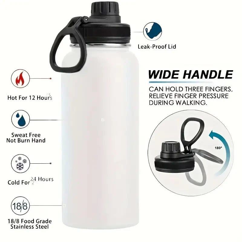 Stainless Steel Insulated Water Bottle with Straw - Leakproof Double-Wall Vacuum Flask