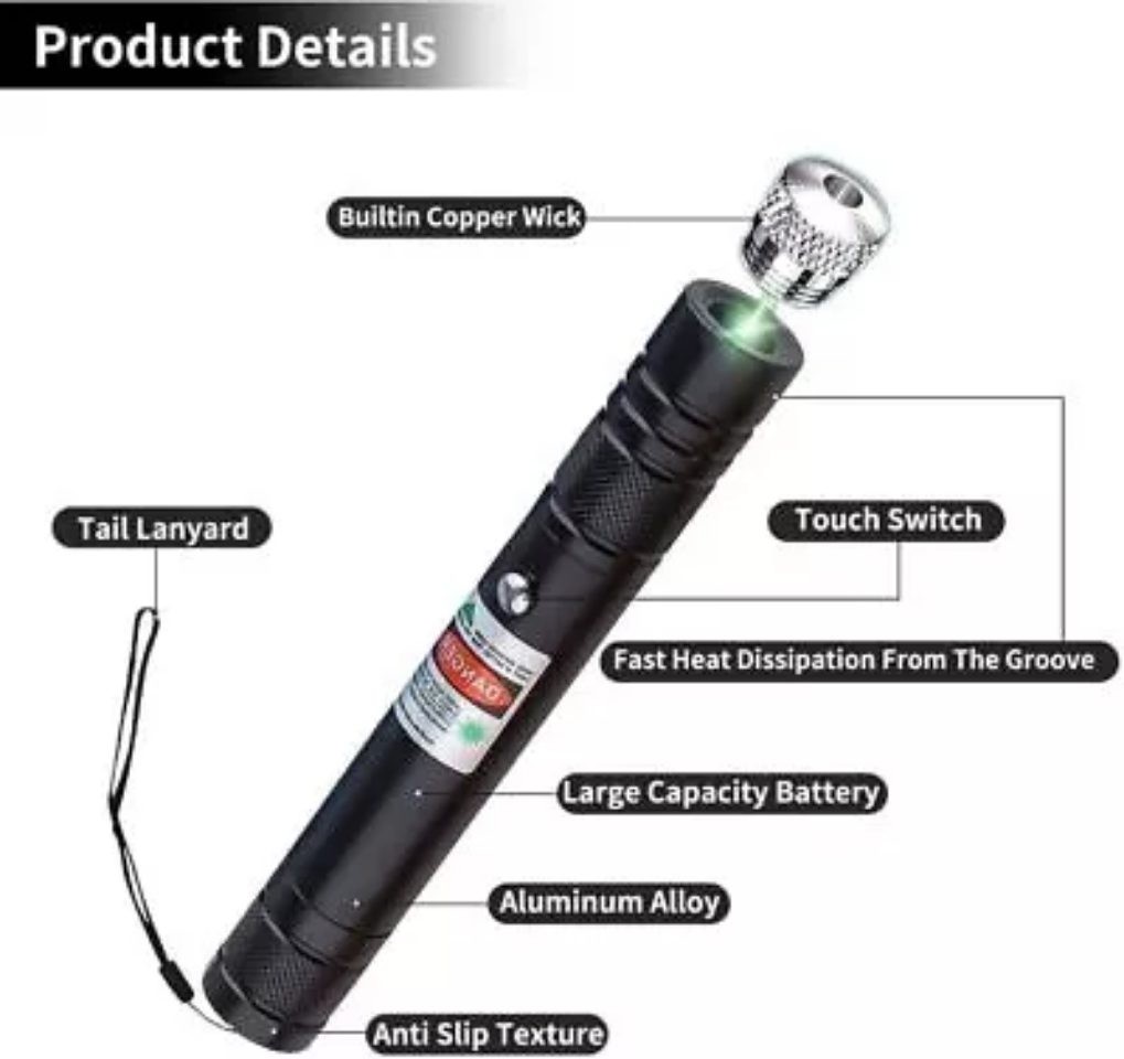 High Power Green Laser Pointer, USB Rechargeable