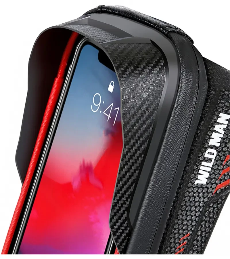 WILD MAN Front Bicycle Frame Bag, Waterproof Cycling Bag, Touch Screen Phone Case, 17.27cm Hard Shell Bike Bag, Mtb Accessories