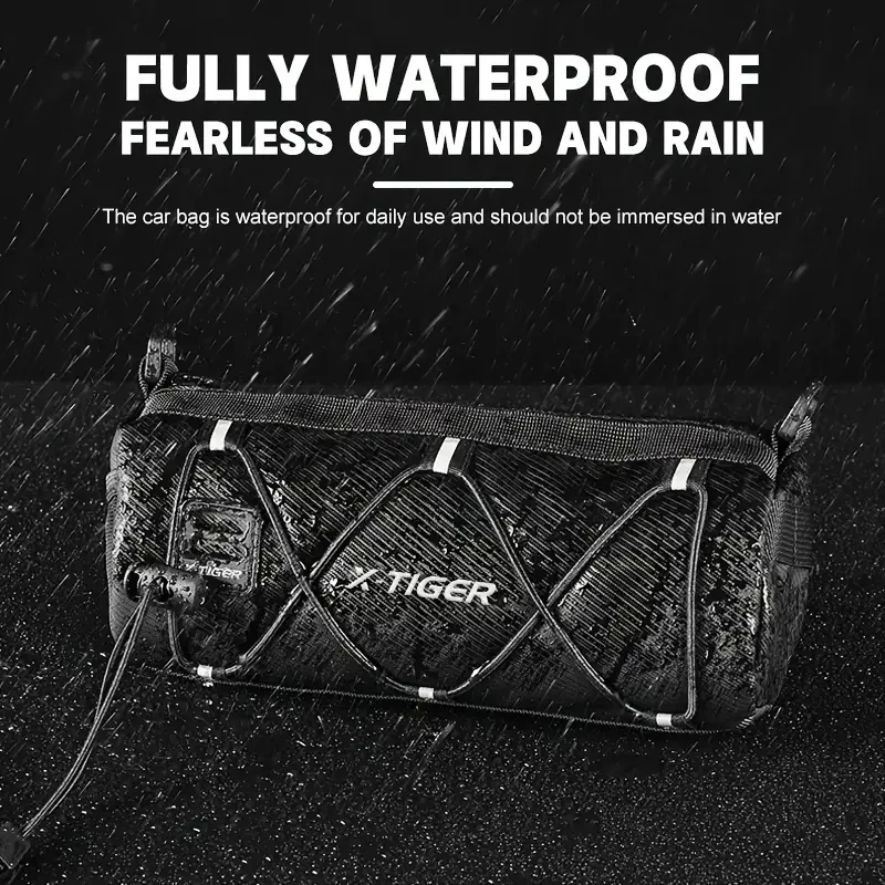 X-TIGER Adjustable Strap Handlebar Bag - Nylon Fabric, Waterproof Cycling Front Pack with Reflective Safety Strip, Versatile Outdoor Gear, Convertible to Shoulder Backpack