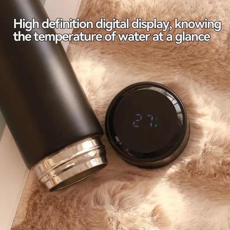 Vacuum Bottle with Temperature Display - 16.91 oz Insulated Water Bottle, Travel Tumbler Mug