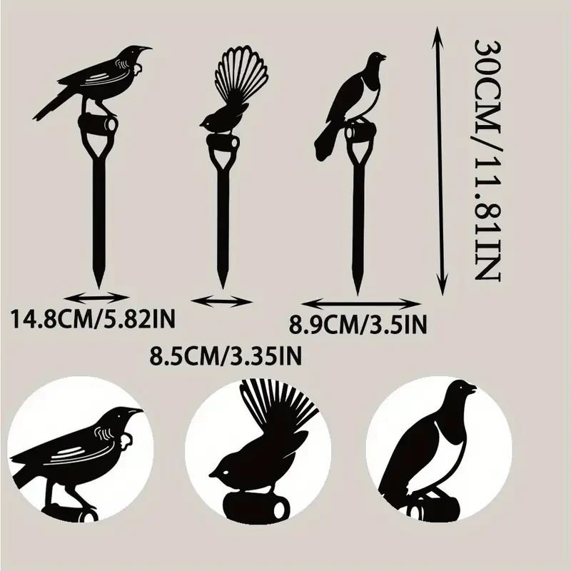 Charming 3pcs Bird Family Metal Garden Stakes Outdoor Patio & Lawn Decor