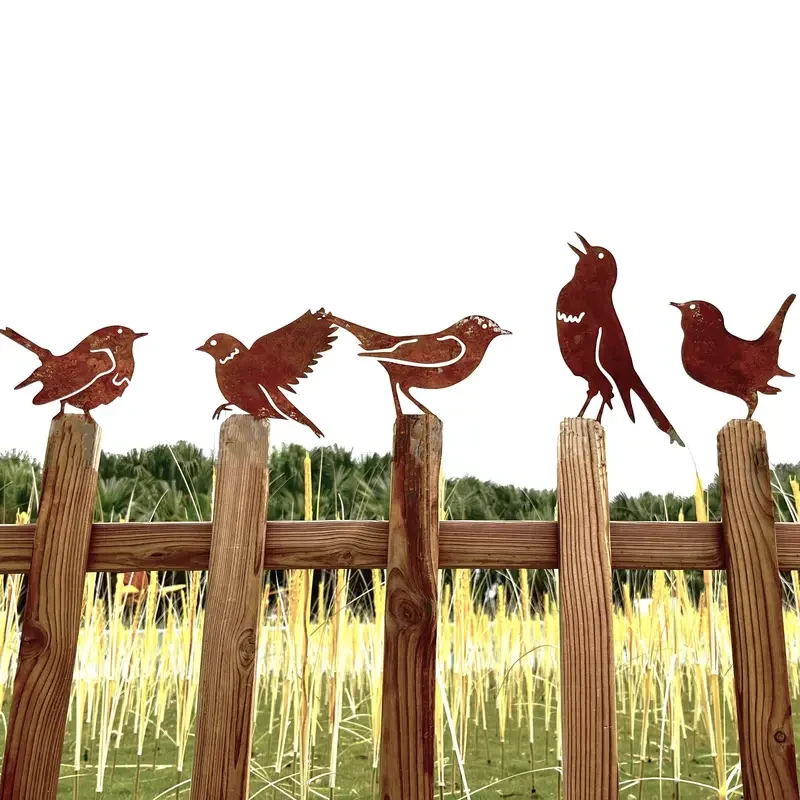 5pcs Rusty Metal Birds Set  Outdoor Garden & Yard Decor