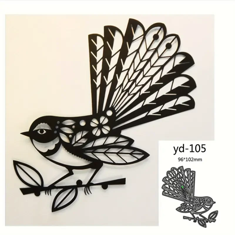 Silvery Carbon Steel Bird & Floral Cutting Dies 10.16x9.4cm Embossing Stencil Set