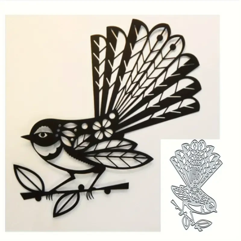 Silvery Carbon Steel Bird & Floral Cutting Dies 10.16x9.4cm Embossing Stencil Set