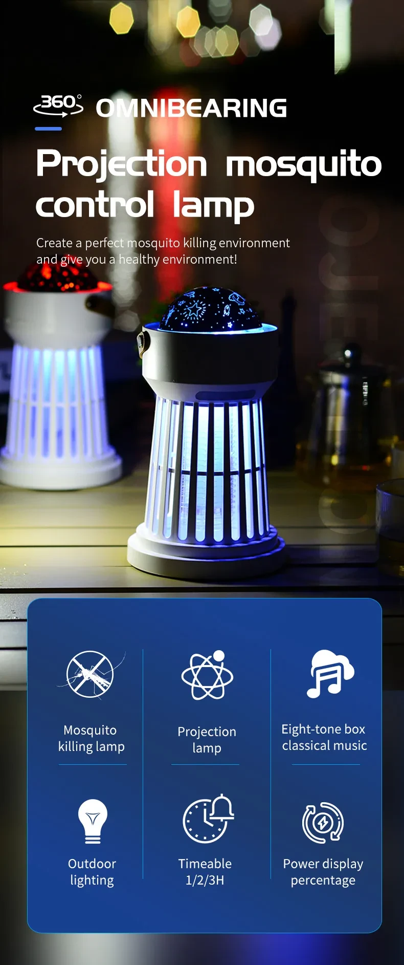 2 In 1 Electric Mosquito Killer Lamp Star Ceiling Projection Kill Mosquitoes For Outdoor And Indoor