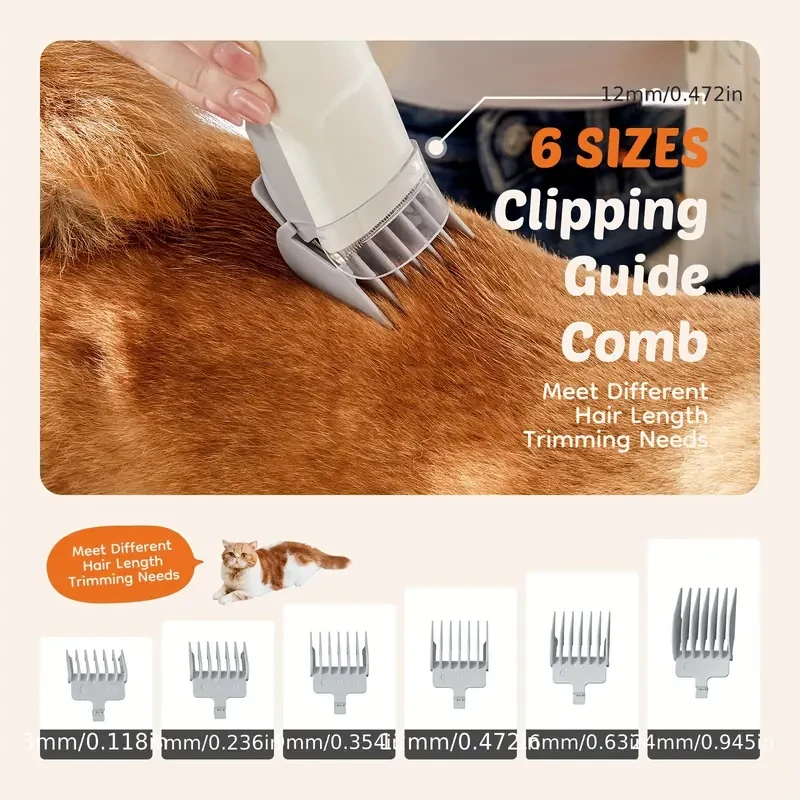 Pet Grooming Vacuum Kit 5 in 1 - Professional Clippers with 6 Guide Combs, Strong Suction for 99% Pet Hair