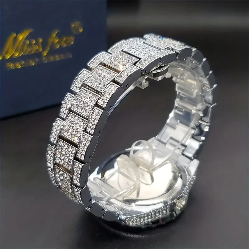 Men's Faux Diamond Quartz Watch - Hip Hop Rock Fashion Calendar Watch
