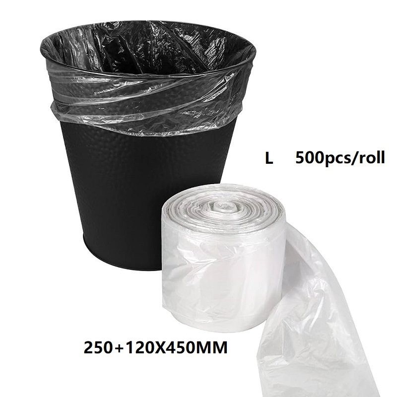 Clear Trash Bag Rubbish, 500pcs/roll, L (250+120X450MM)