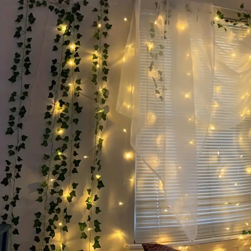 5.0m Artificial Ivy Leaf Plants with LED String Lights  Green Vine Garland