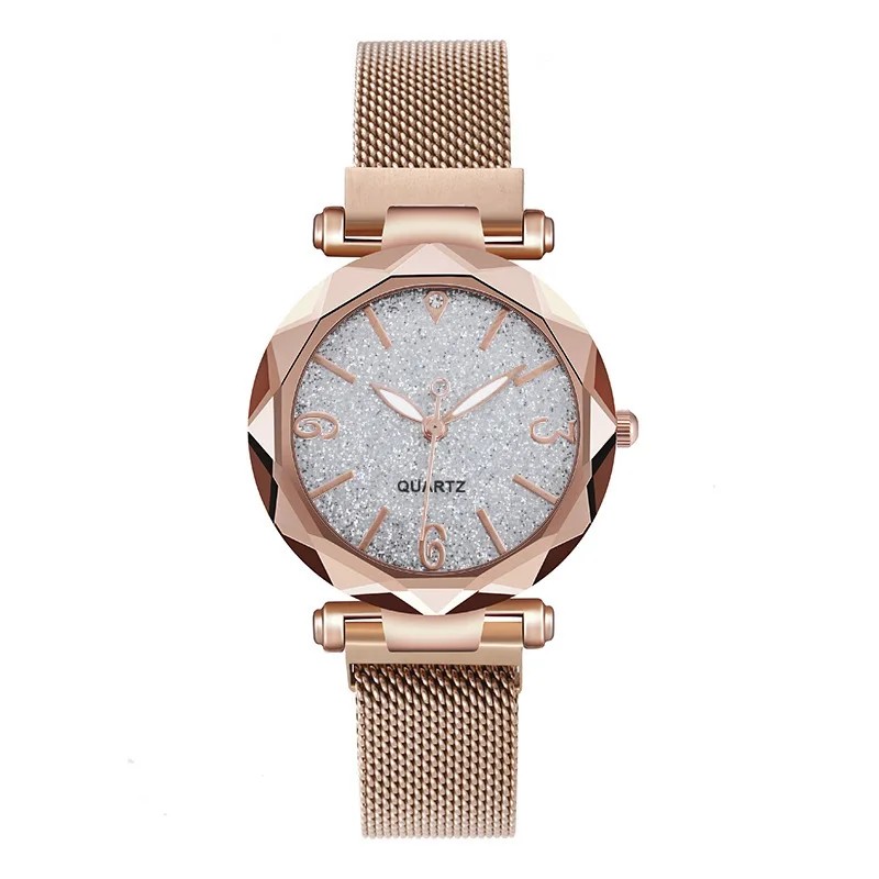 Simple Rose Gold Mesh Belt Magnetic Quartz Wrist Watch