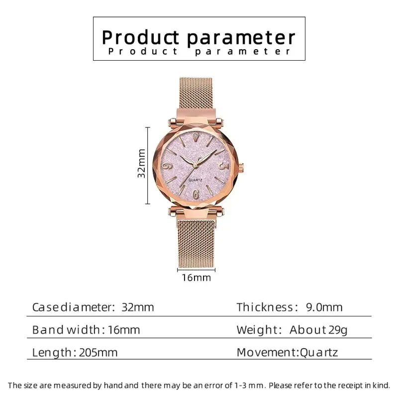 Simple Rose Gold Mesh Belt Magnetic Quartz Wrist Watch