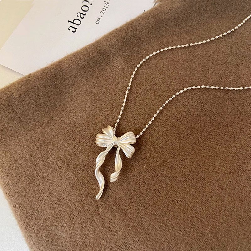 New S925 Sterling Silver Elegant Bow Pendant Necklace