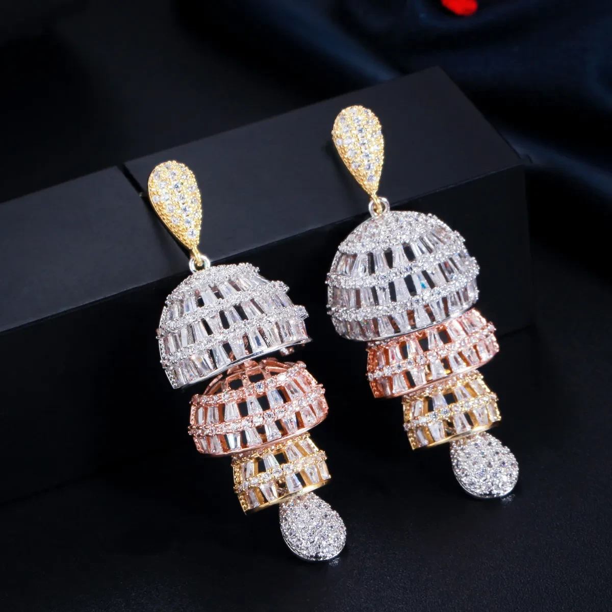 Ethnic Style Three-Color Electroplated Micro Inlaid Zircon Full Diamond Earrings