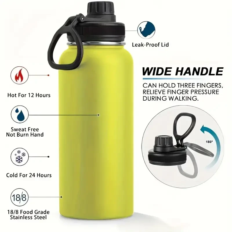 Stainless Steel Insulated Water Bottle with Straw - Leakproof Double-Wall Vacuum Flask