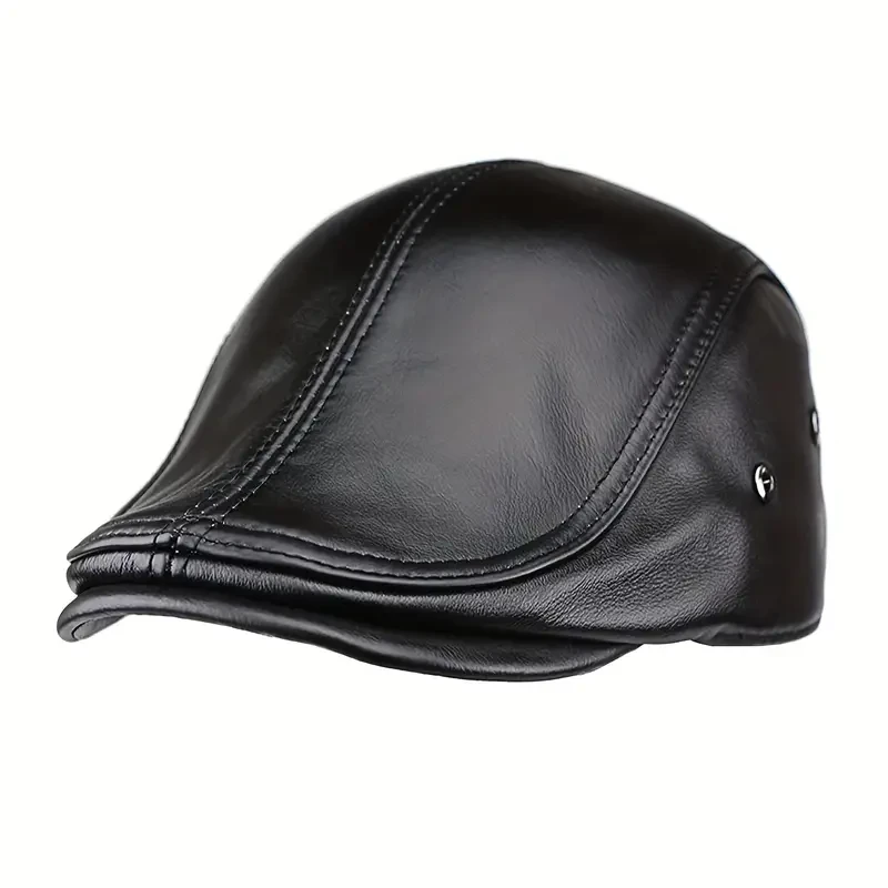 Men's Genuine Cowhide - Leather Newsboy Cap
