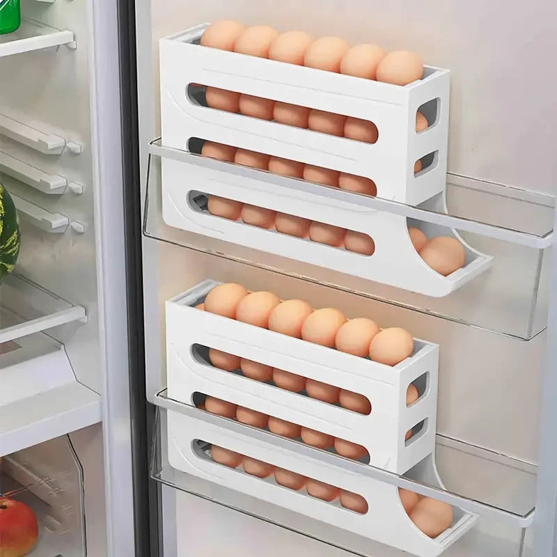 Automatic Rolling Egg Rack - Space-Saving Kitchen Egg Organizer and Dispenser