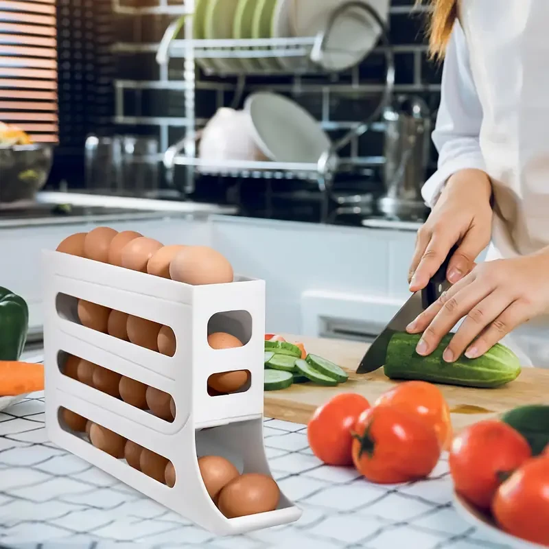 Automatic Rolling Egg Rack - Space-Saving Kitchen Egg Organizer and Dispenser