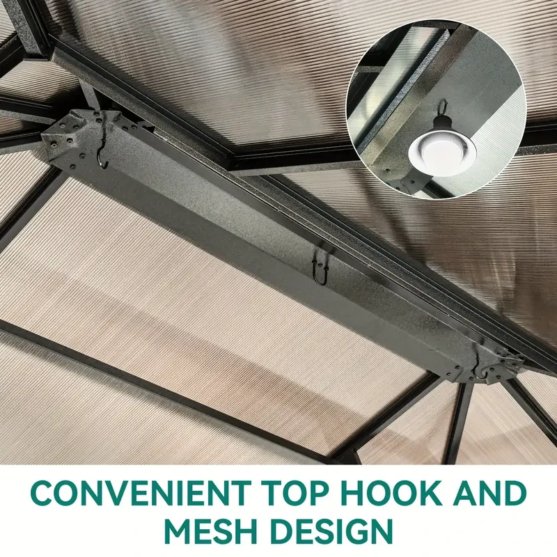 Balconera Gazebo - Polycarbonate Hardtop Double Roof Canopy with Netting and Shaded Curtains, Aluminum Frame (10x12ft, 12x12ft, 12x14ft, 12x16ft)