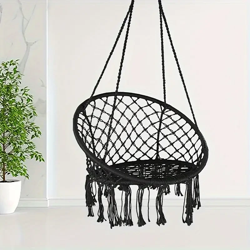 Hanging Hammock Chair - Cotton Rope with Macrame, Handmade Knitted Mesh for Indoor & Outdoor