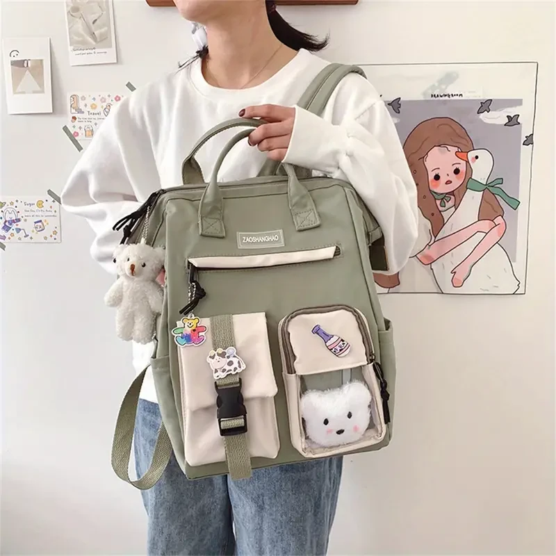 Kawaii Big Capacity Backpack with Kawaii Pin and Accessories - Cute Aesthetic School Backpack for Teen Girls