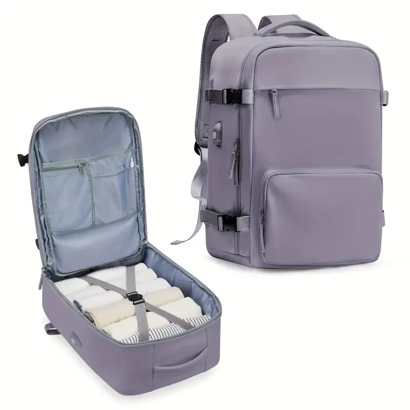 Casual Travel Portable Luggage Backpack with USB Charging Port & Trolley Strap - For Men and Women