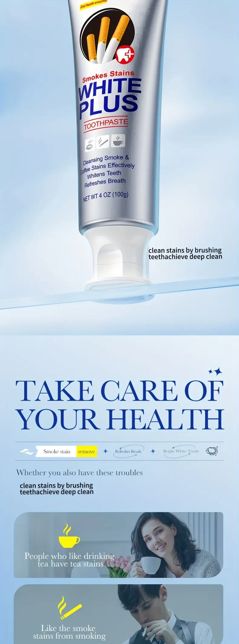 Whitening Toothpaste for Smokers - 4 oz, Removes Smoke Stains