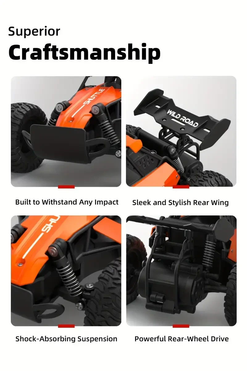 2.4G Double Battery 1:16 Alloy RC Car - Crawlers with High Speed Up to 20 Km/h, All-Terrain Off-Road Capability, Remote Control, Electric Toy Car Perfect for Halloween and Christmas Gifts