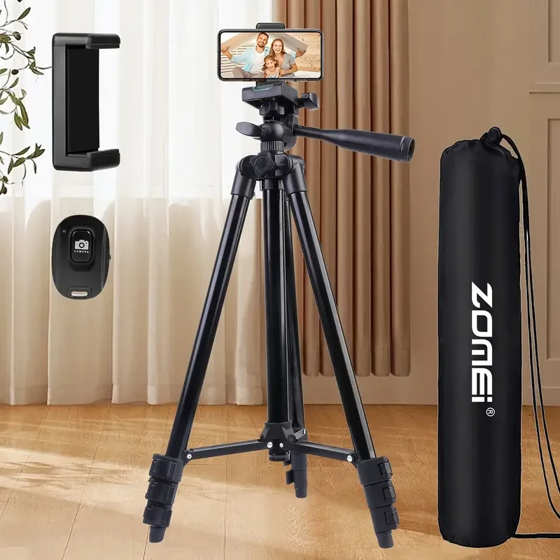 51" Adjustable Travel Tripod Phone Holder & Remote Control
