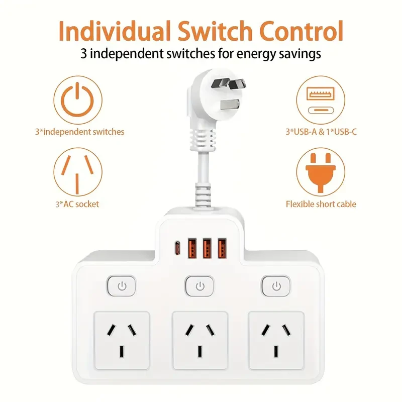 Switch power socket, with 3 sockets