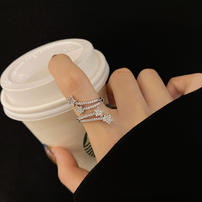 Multi Layer Micro-inlaid Five-pointed Star Zircon Ring