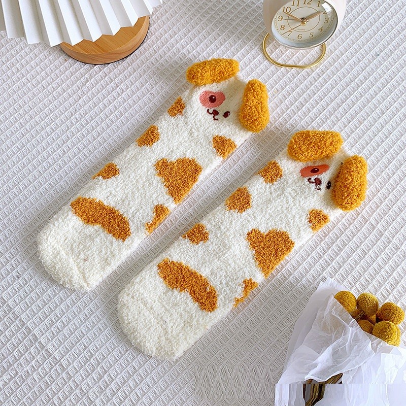 Coral Fleece Thickened Warm Women's Mid-tube Sleeping Socks