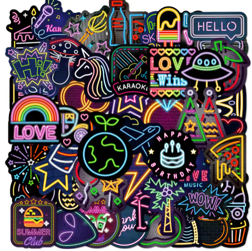 50PCS Cool Neon Light Cartoon Graffiti Stickers Phone Guitar Laptop Notebook Suitcase Cup Waterproof Sticker Decals Kids Toys