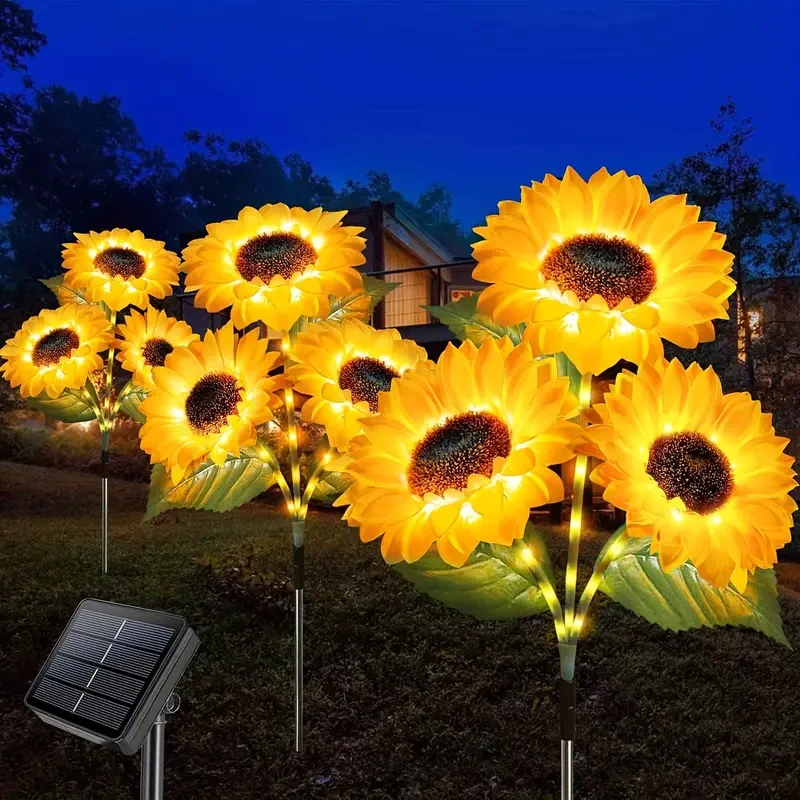3-Pack Solar Sunflowers Stake Lights  Vibrant LED Artificial Flowers