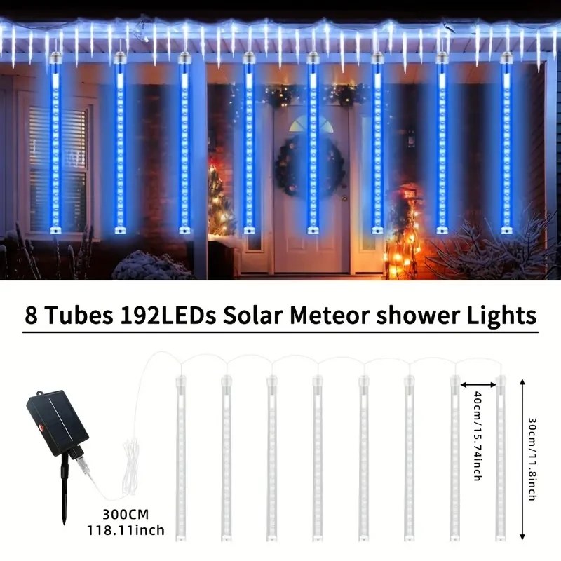 8 Strands 192 LED Solar Shooting Star Lights  Waterproof & Festive