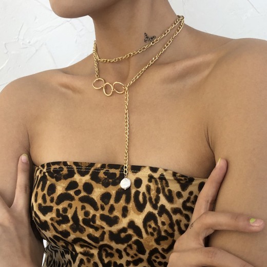 Necklace Alloy Ring Retro Double Layer New Necklace