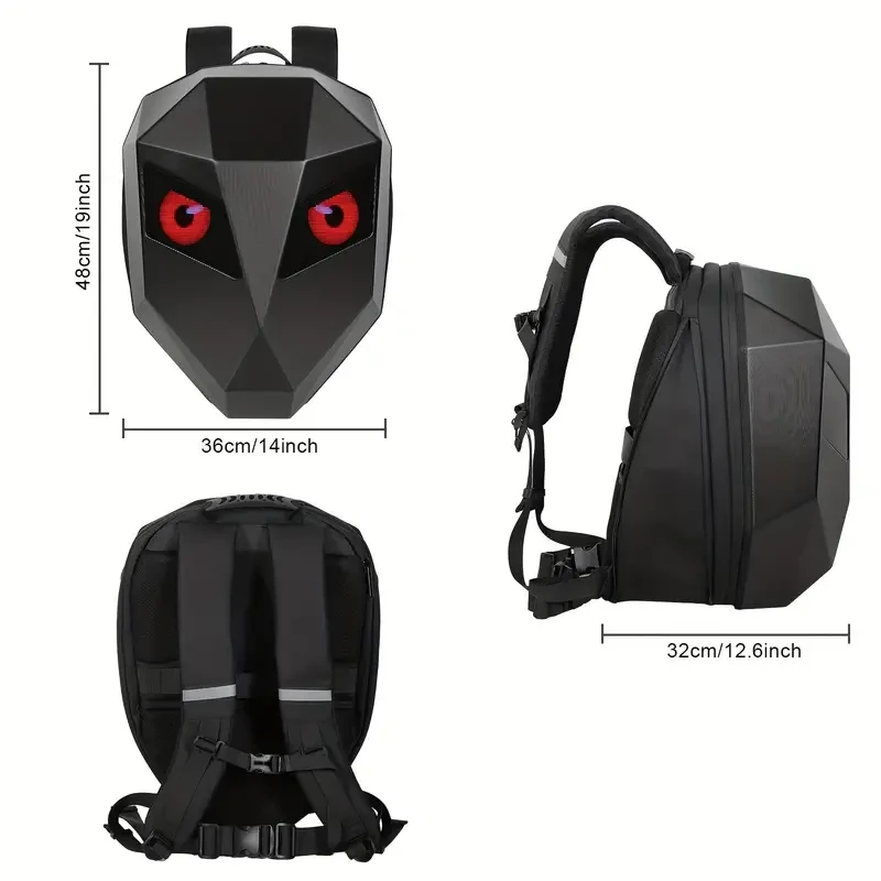 LED Motorcycle Riding Backpack with Hard Shell, DIY Helmet Storage, and Waterproof Laptop Compartment - 19 Inch Outdoor Camping Bag