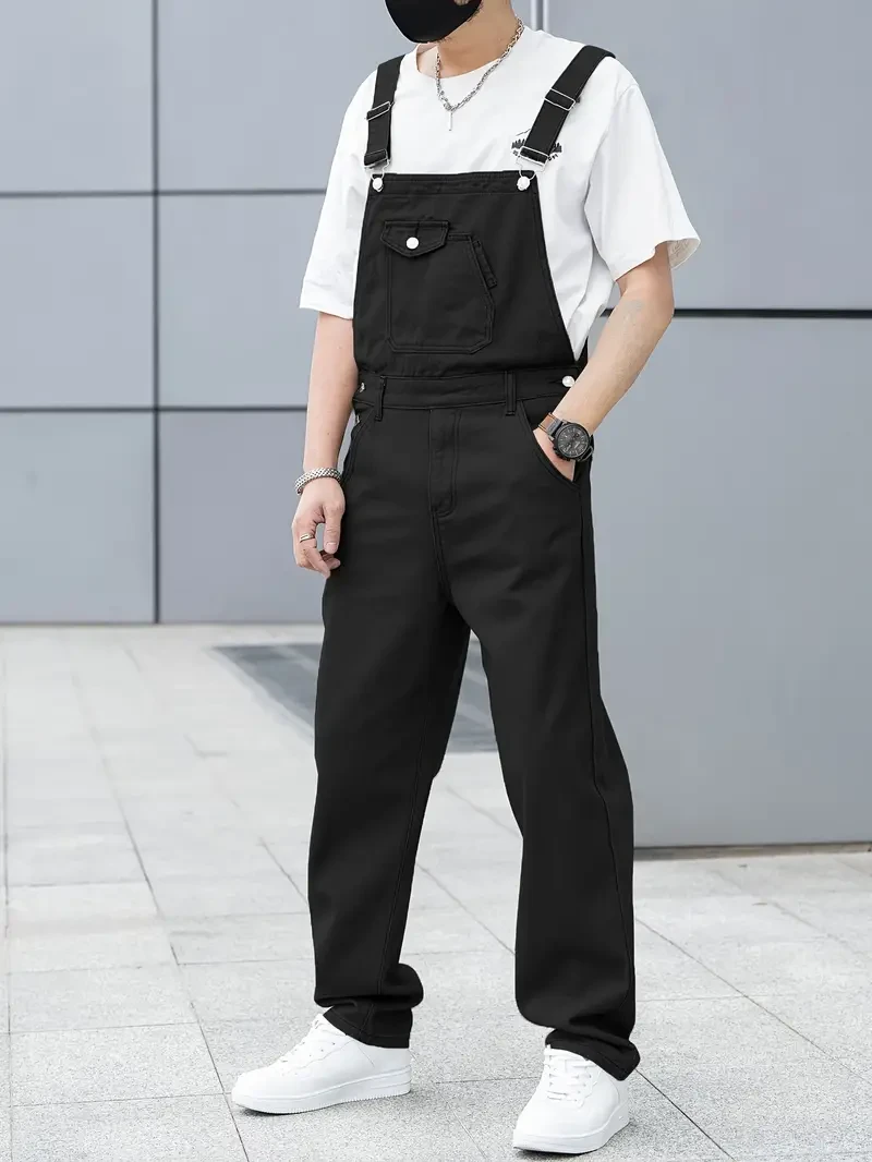 Men's All-Season Green Denim Bib Overalls - Loose, Casual Streetwear