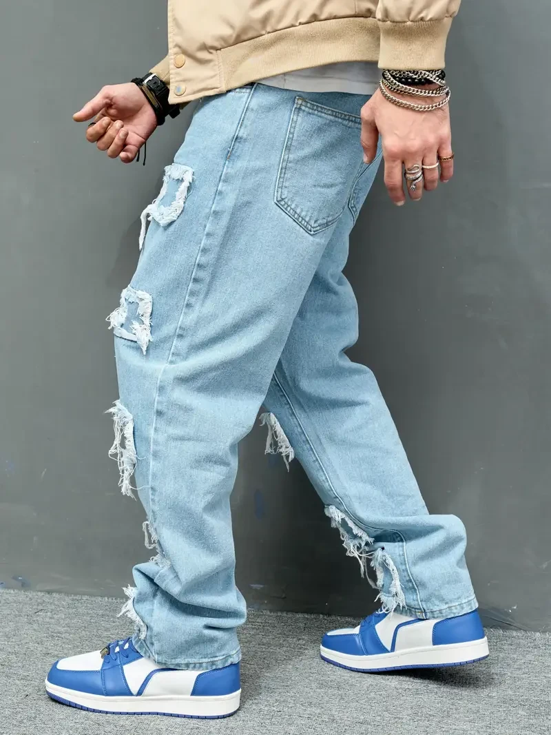 Men's Wide Leg Denim Pants - Casual and Versatile