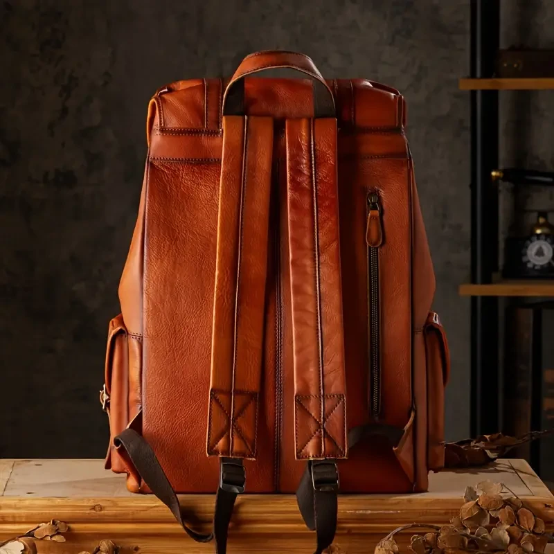 Retro Top Layer Cowhide Backpack - Large Capacity Fashion Travel Backpack