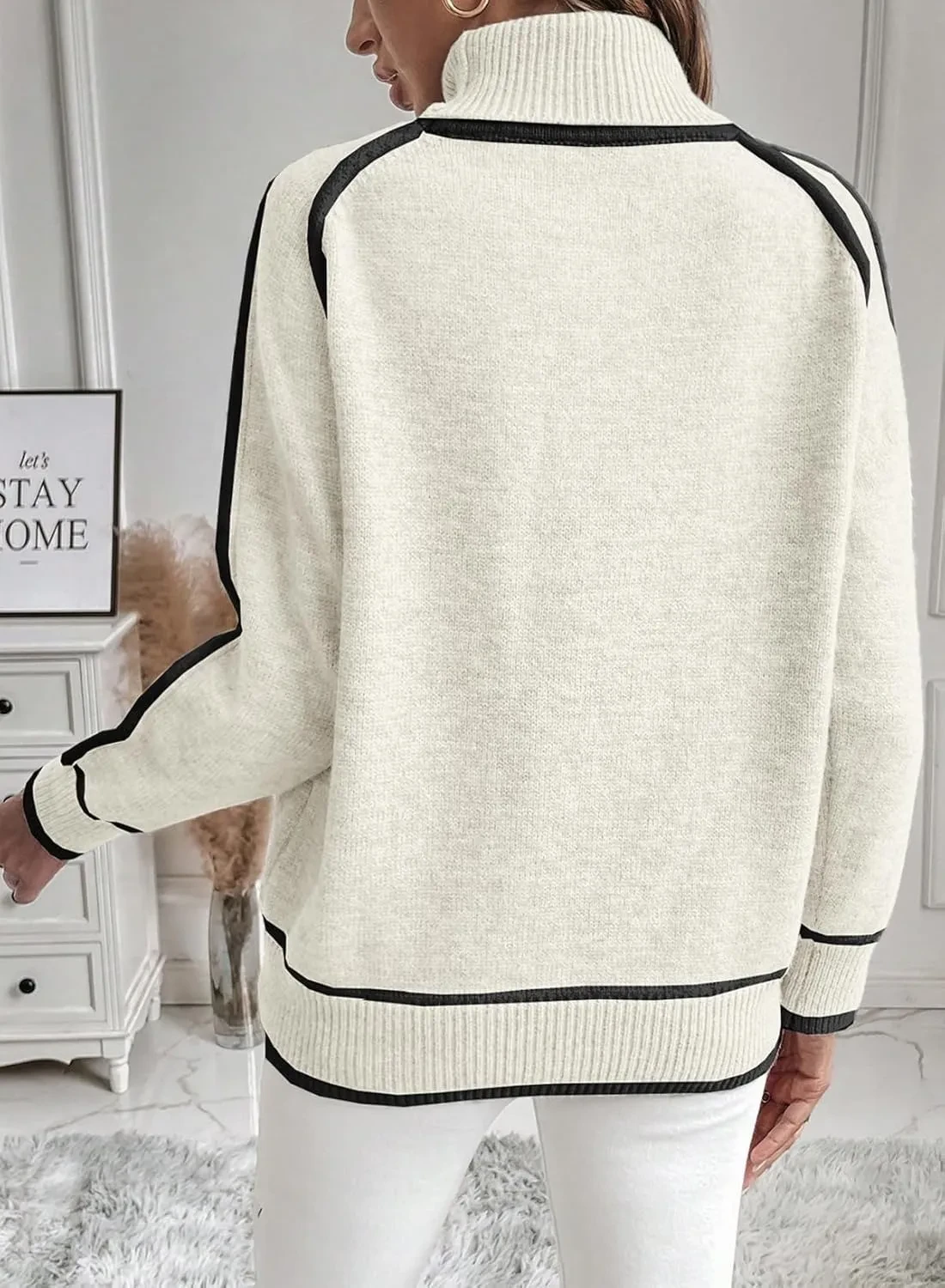 Solid Color Color Matching High-necked Casual Women's Clothing Fashion Knit Top Outerwear