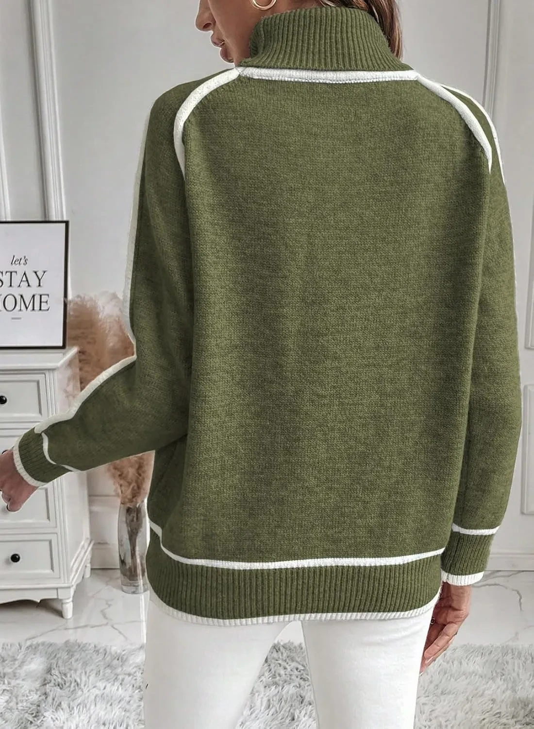 Solid Color Color Matching High-necked Casual Women's Clothing Fashion Knit Top Outerwear